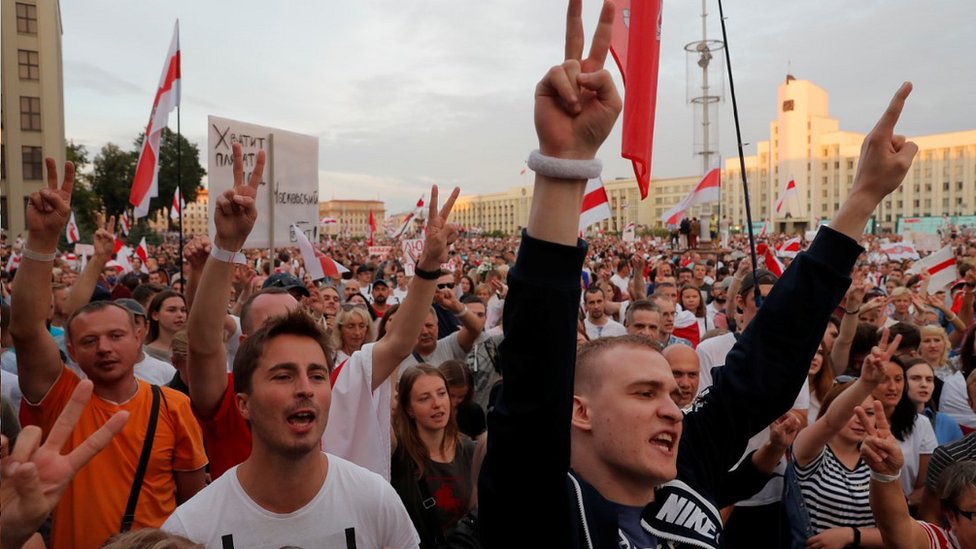 Manifestación en Minsk el 18 de agosto.