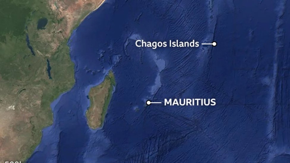 查戈斯群島（Chagos Islands）與毛里求斯（Mauritius）的位置。