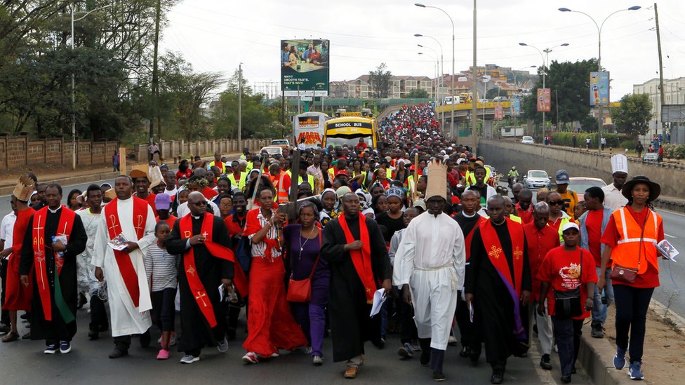 Kenyan Catholic worshippers attend a Good Friday procession in Nairobi