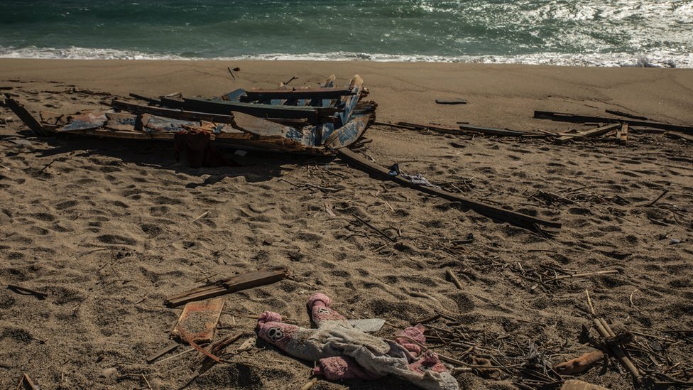 Debris from the boat which has washed ashore in southern Italy
