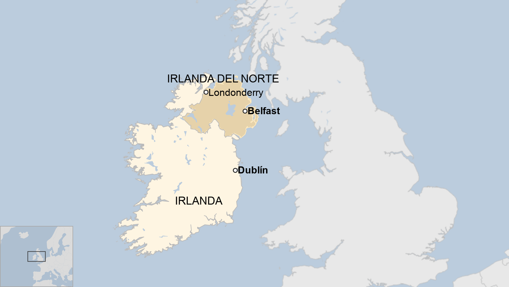 Mapa de Irlanda del Norte y de la República de Irlanda