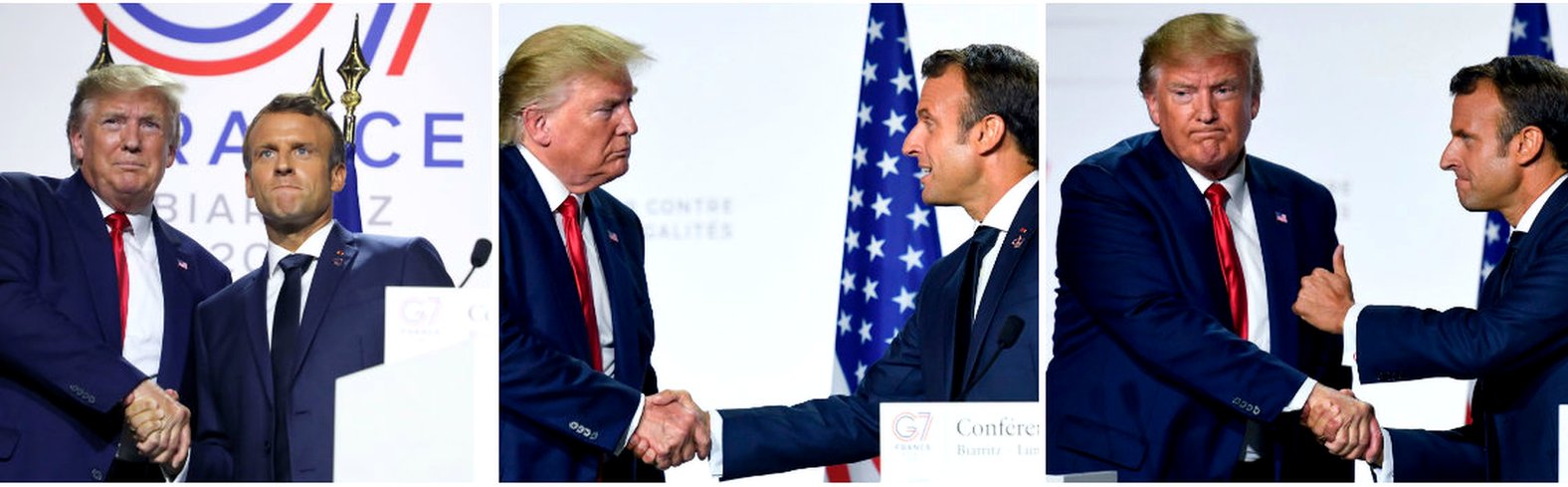 Дональд Трамп и Эммануэль Макрон на саммите G7 во Франции в августе