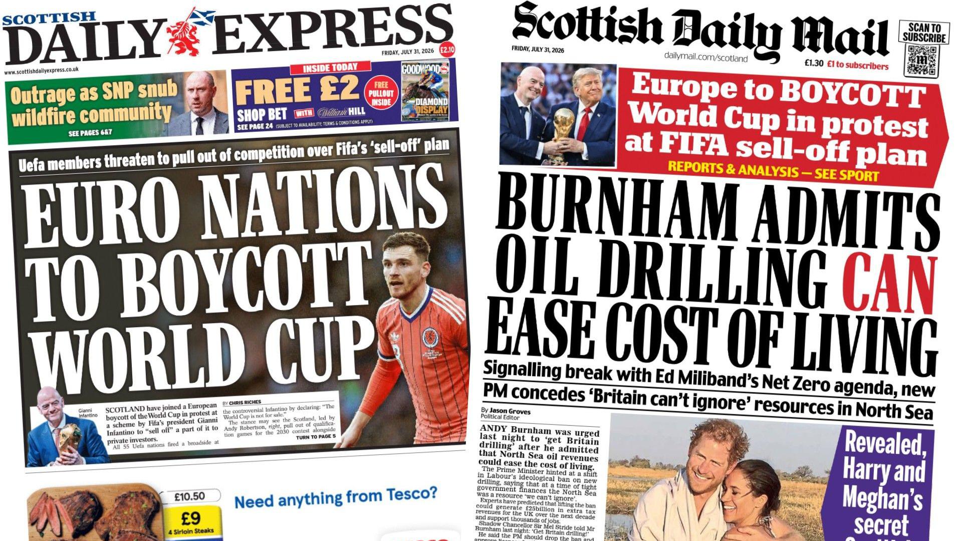 Scotland's papers: Uefa World Cup 'boycott' and North Sea oil drilling
