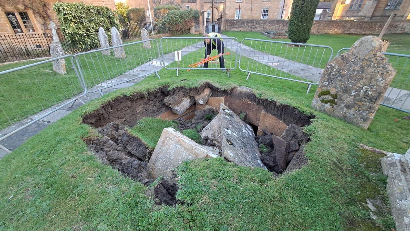Somerset church tomb collapse exposes 1700s stone crypt