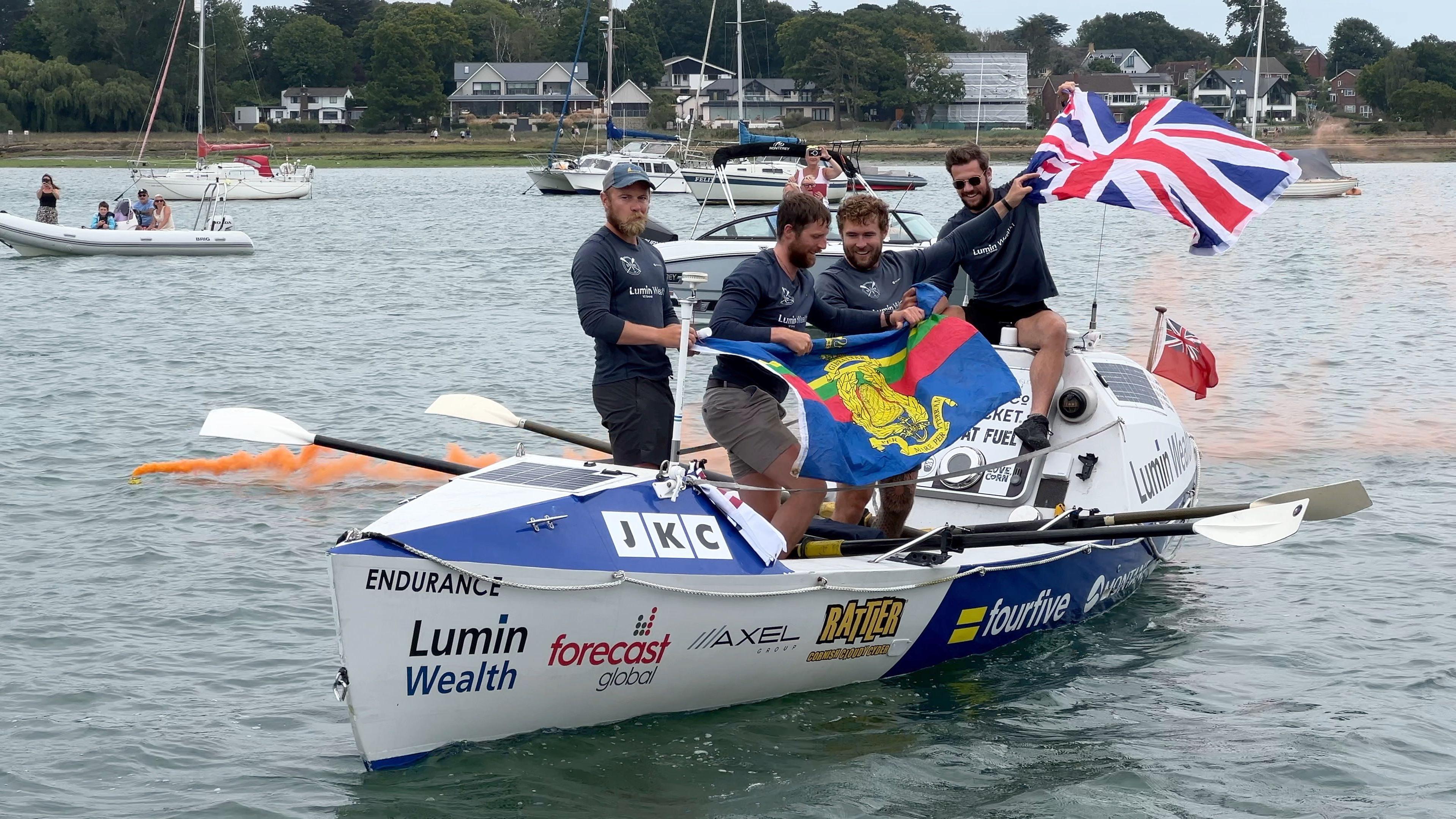 Hamble rower and team back on land after Atlantic crossing - BBC News