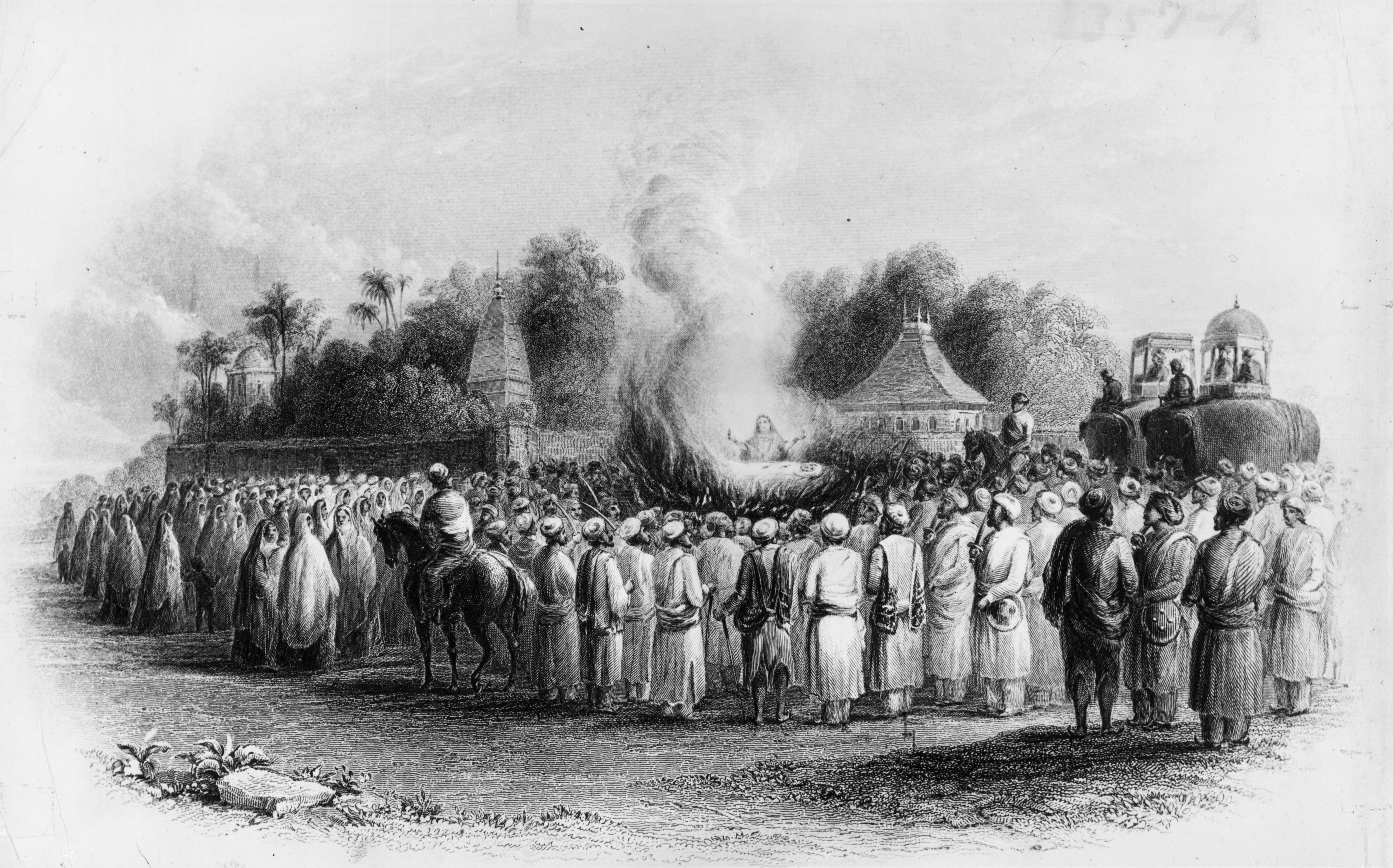 স্বামীর চিতায় সহমরণে এক নারী - শিল্পীর আঁকা ছবি (১৮২৫ সাল)