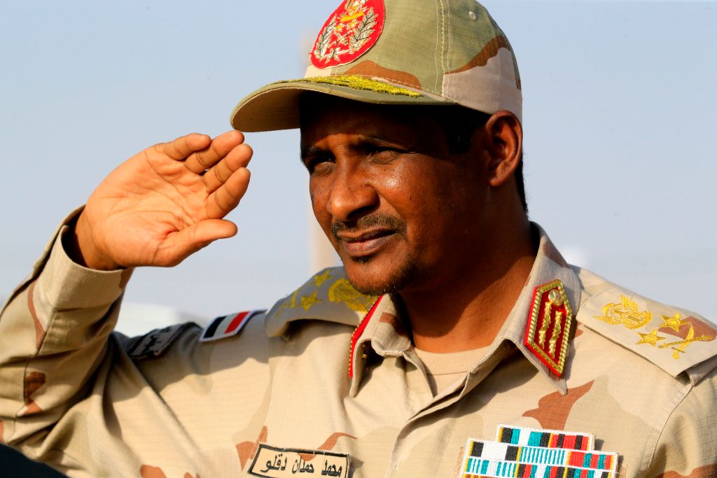Hemeti gives a military salute in the village of Qarri, about 90km north of Khartoum, on 15 June  2019