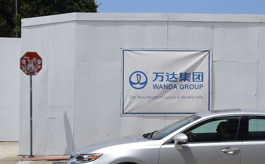 Logo of the Chinese group Wanda in a building in Beverly Hills, Los Angeles.