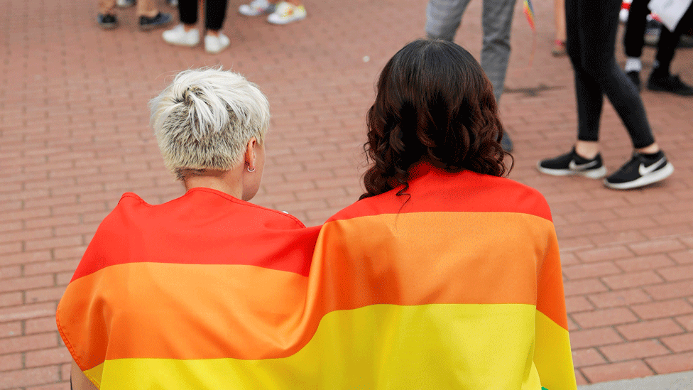 Polish women at a gay pride parade in Katowice