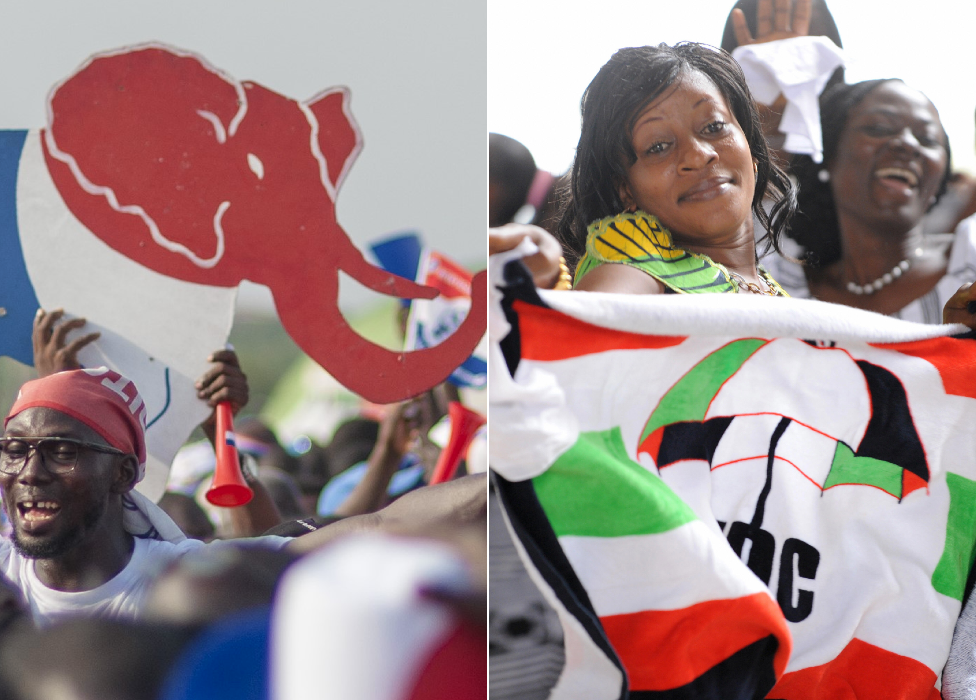 NPP elephant symbol an and NDC umbrella symbol in Ghana