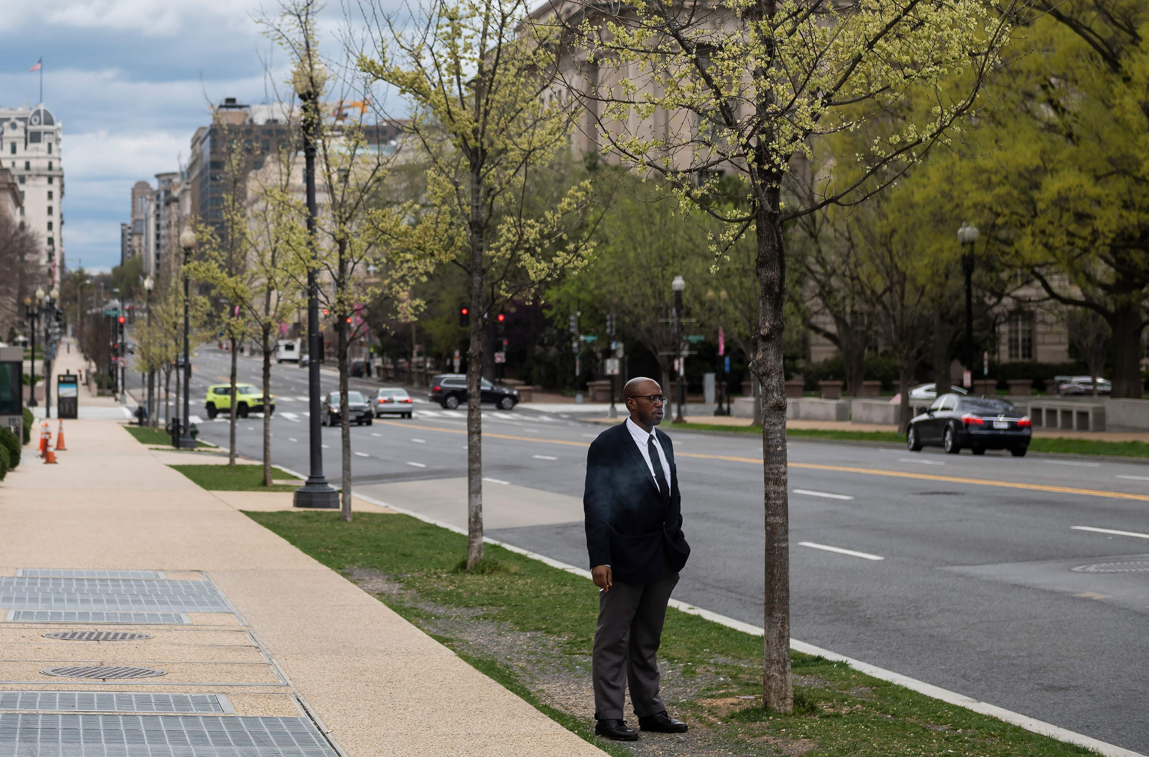 Man outside the African American museum in Washington DC 