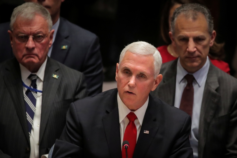 Mike Pence hablando en el Consejo de Seguridad de la ONU.