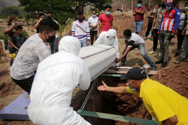 Entierro de víctima de covid-19 en Honduras.