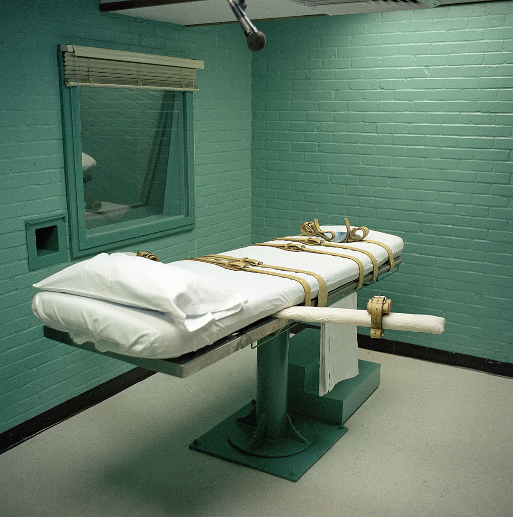 Execution bed in a death chamber in Texas, USA