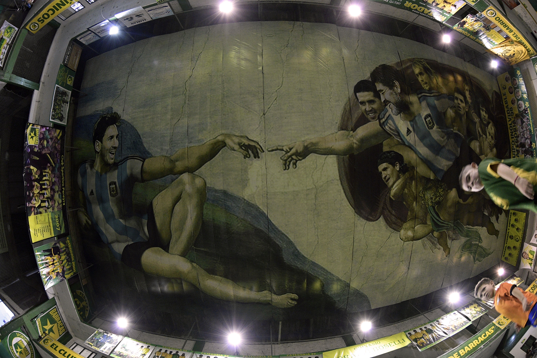 Ceiling showing Messi and Maradona