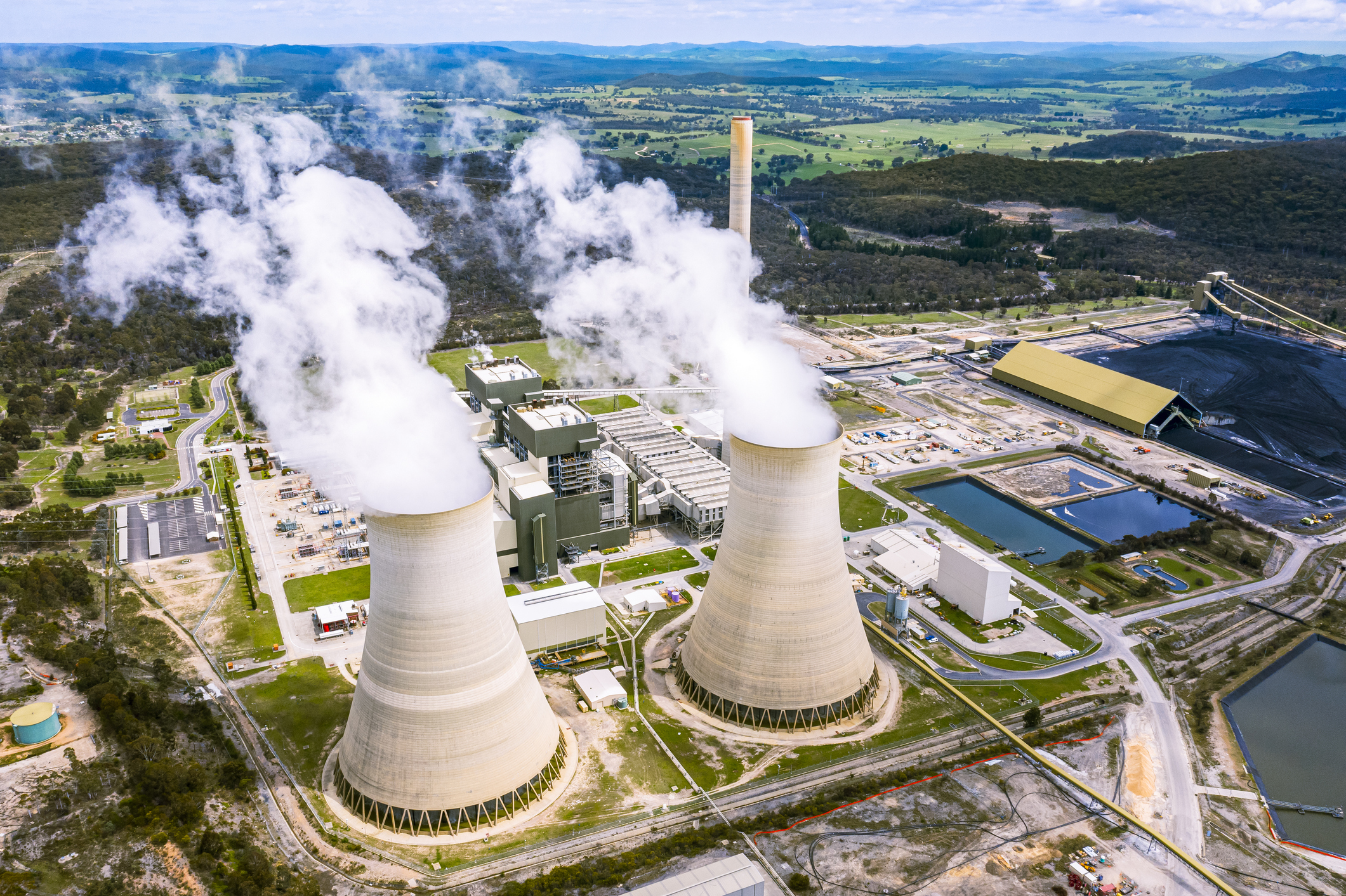 Smoke coming out of the Mount Piper coal Power Station smokestacks in Portland NSW