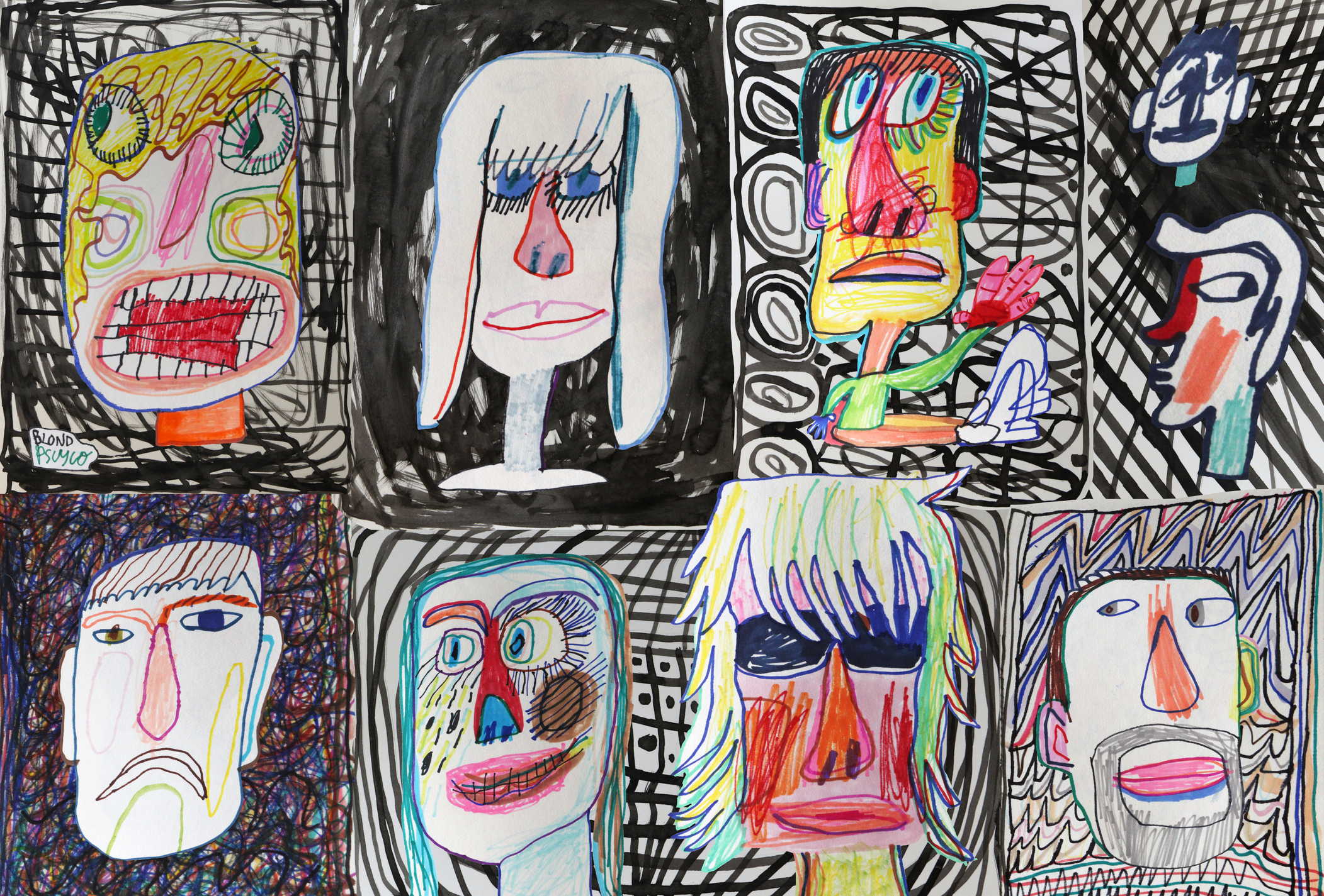 Ilustración infantil de rostros. 