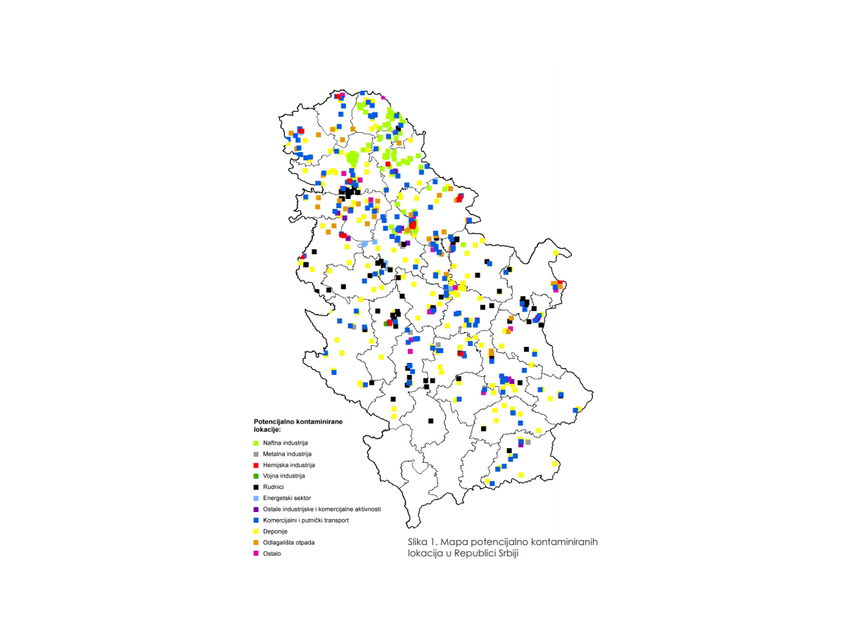  Mapa potencijalno kontaminiranih
lokacija u Republici Srbiji