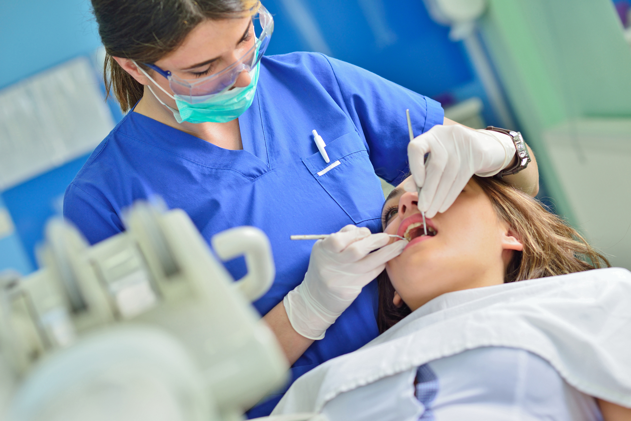 Dentist performing a check-up