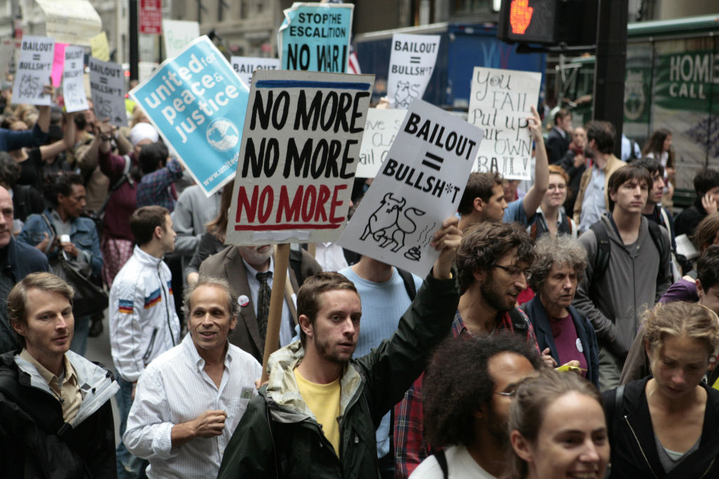 Protesta durante a crisis financiera de 2008.