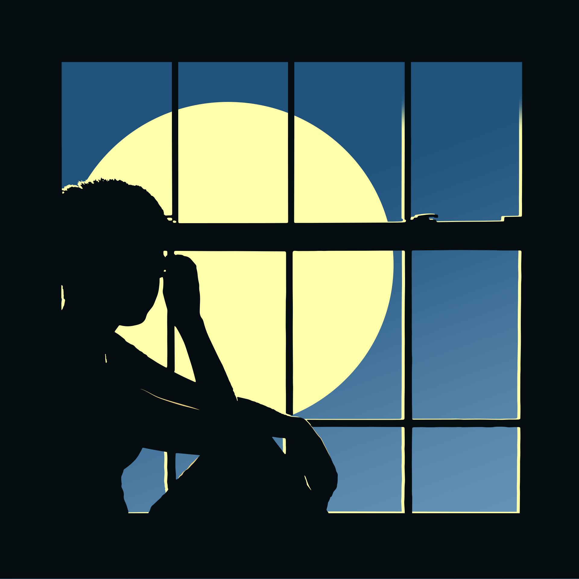 Artwork - child looking out  of a window at the moon