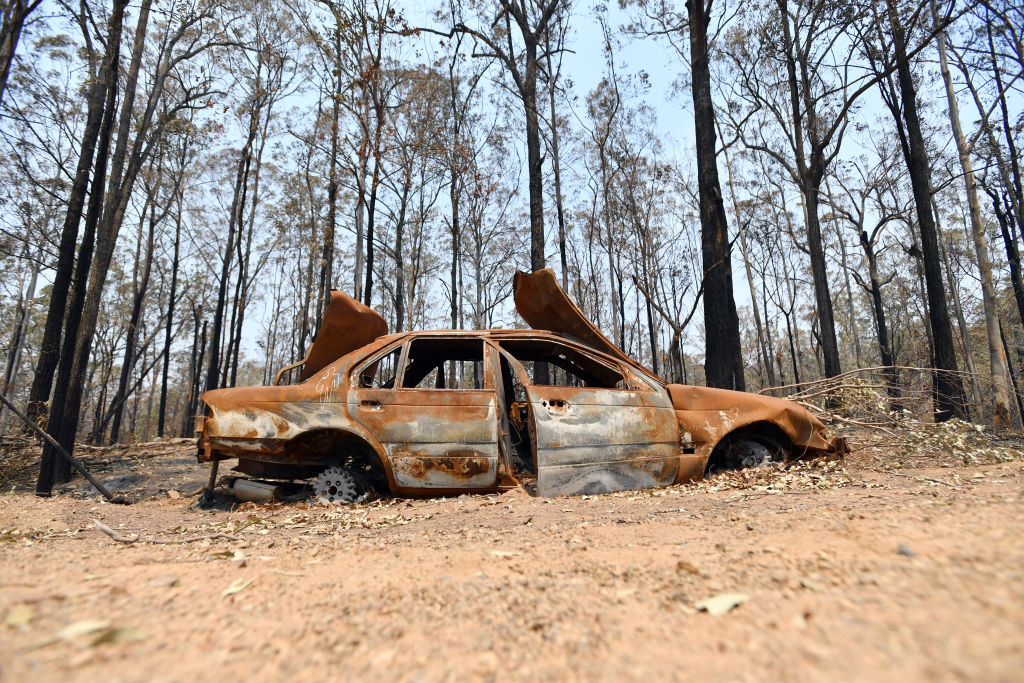 Burnt out car after a bushfire in Australia.