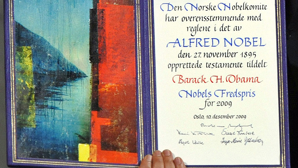 Diploma por el premio Nobel de la Paz a Barack Obama