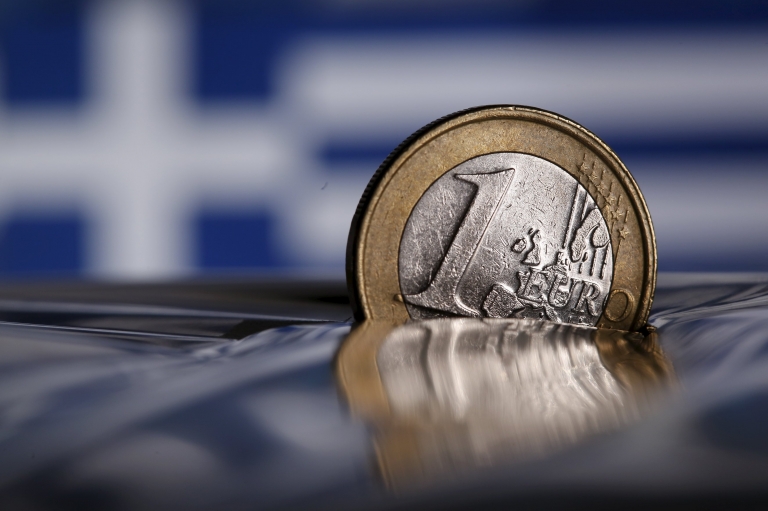 Euro coin with Greek flag