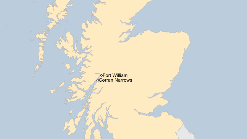 The map shows a large area of mainland Scotland, and the locations of Fort William and Corran Narrows. 