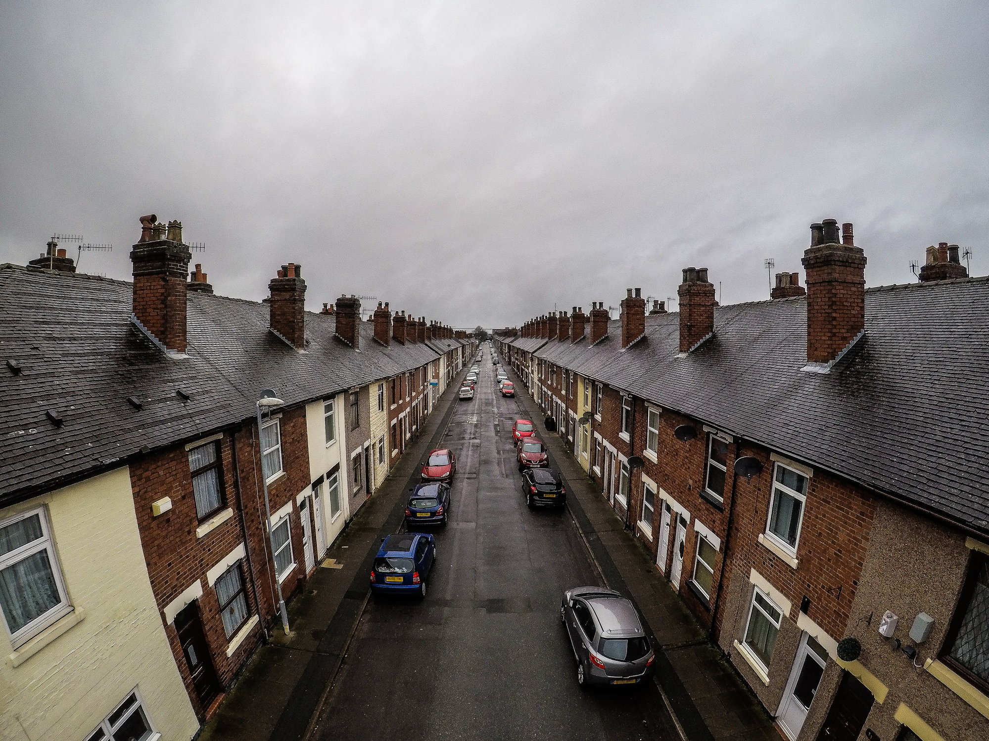 Aerial photograph of Oldfield Street in Fenton, one of Stoke on Trents poorer areas, Terrace housing, poverty and urban decline