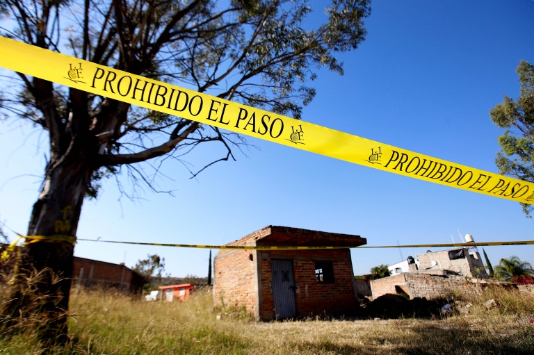 The area around a  mass grave discovered at El Mirador neighbourhood in Tlajomulco de Zuniga, Jalisco State