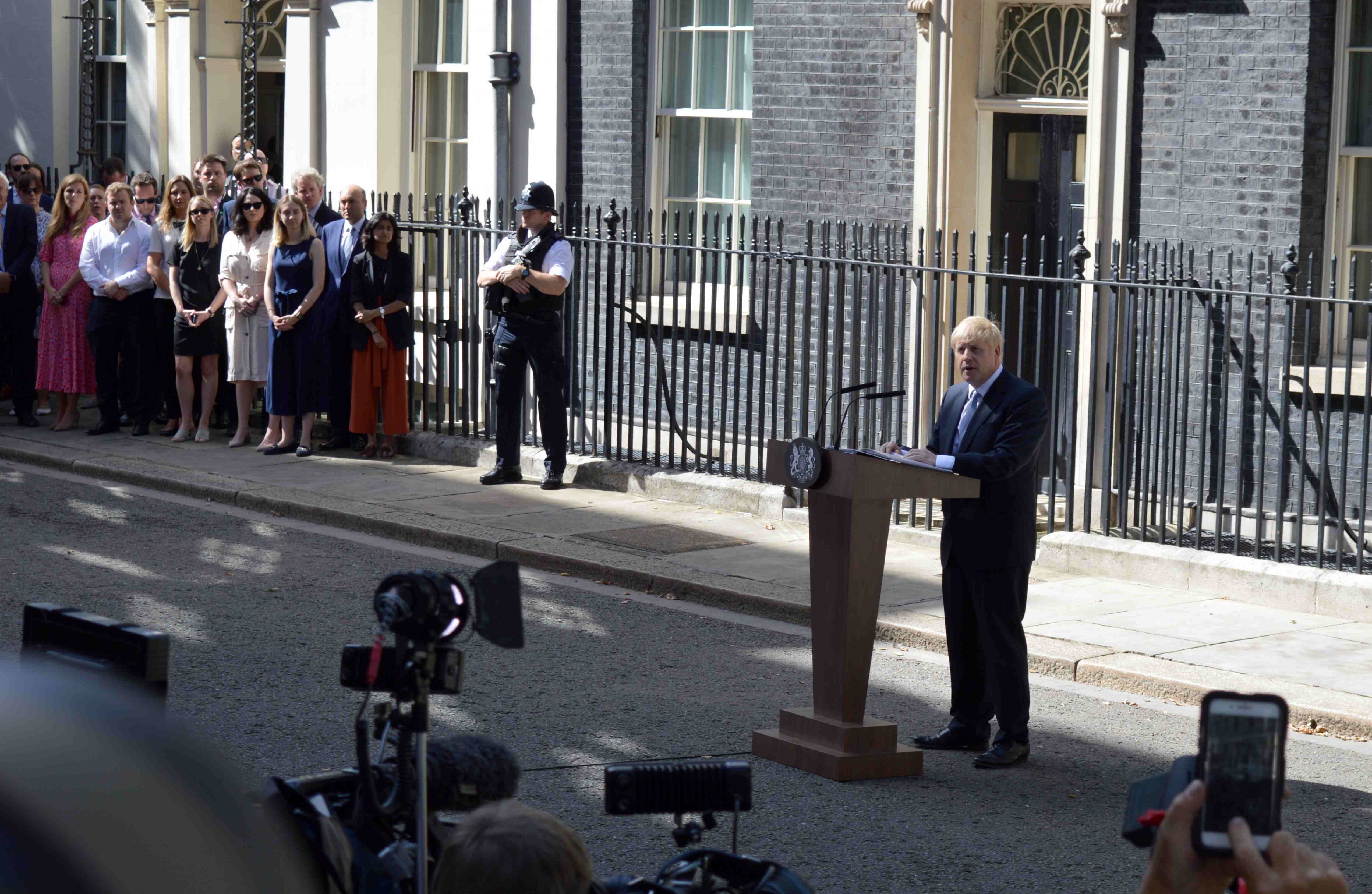 Boris Johnson outside Downing Street for his maiden speech as prime minister