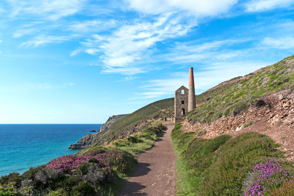 Old tin mine chimney on the Cornwall coast