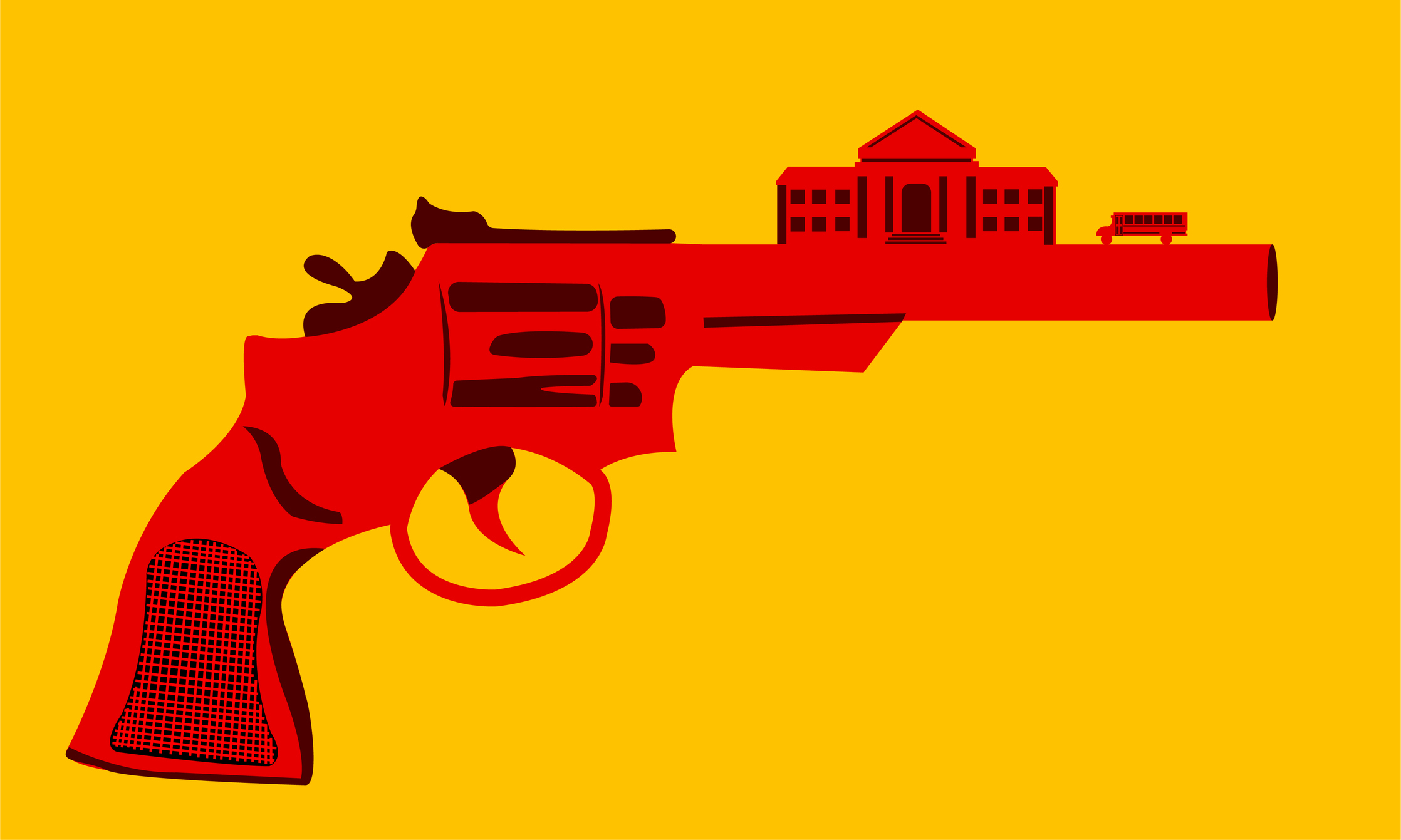 Illustration of a weapon with a school. 