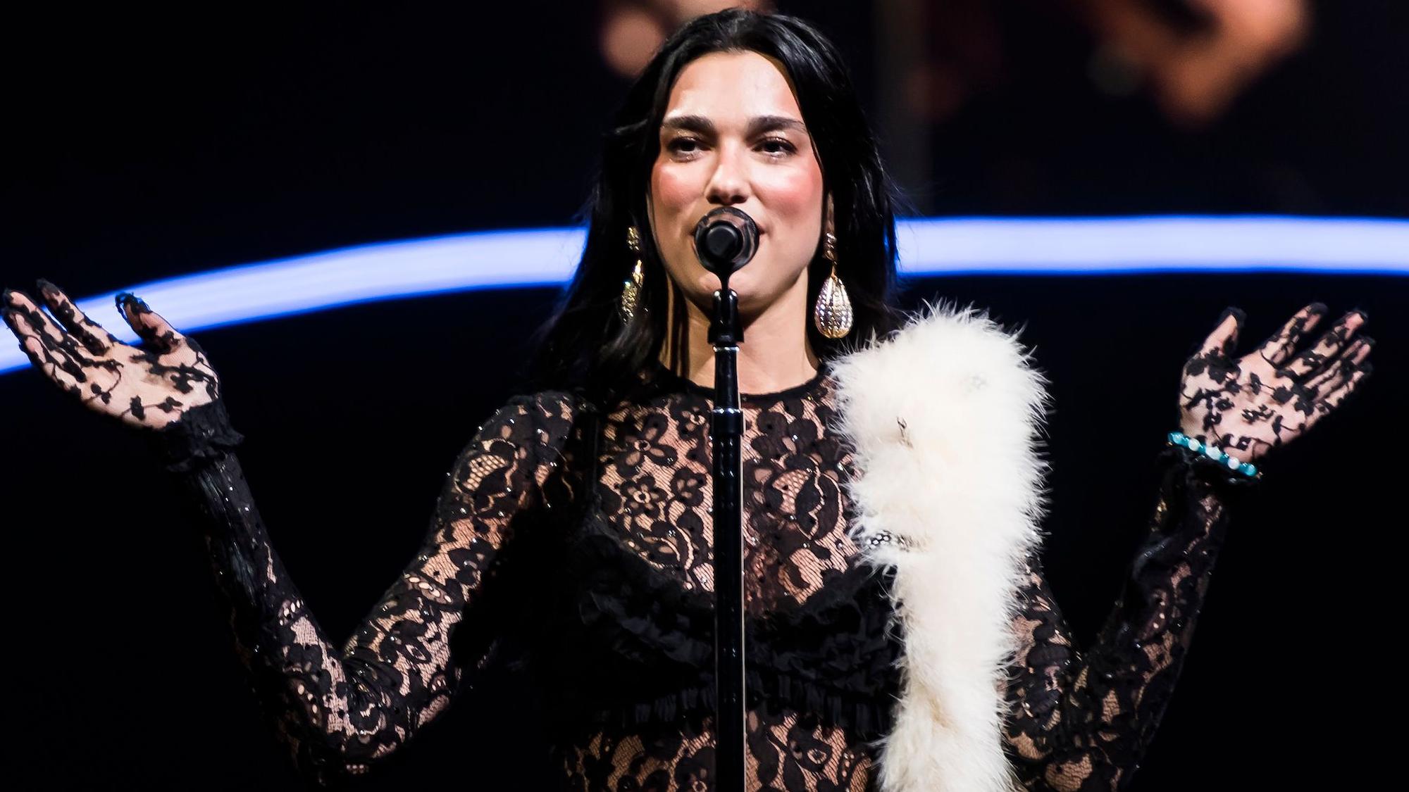 princess polly baby blue dress DuaLipa performs her song Levitating at the #AMAs wearing a custom-made  #AtelierVersace dress and boots. #VersaceCelebrities main image 1