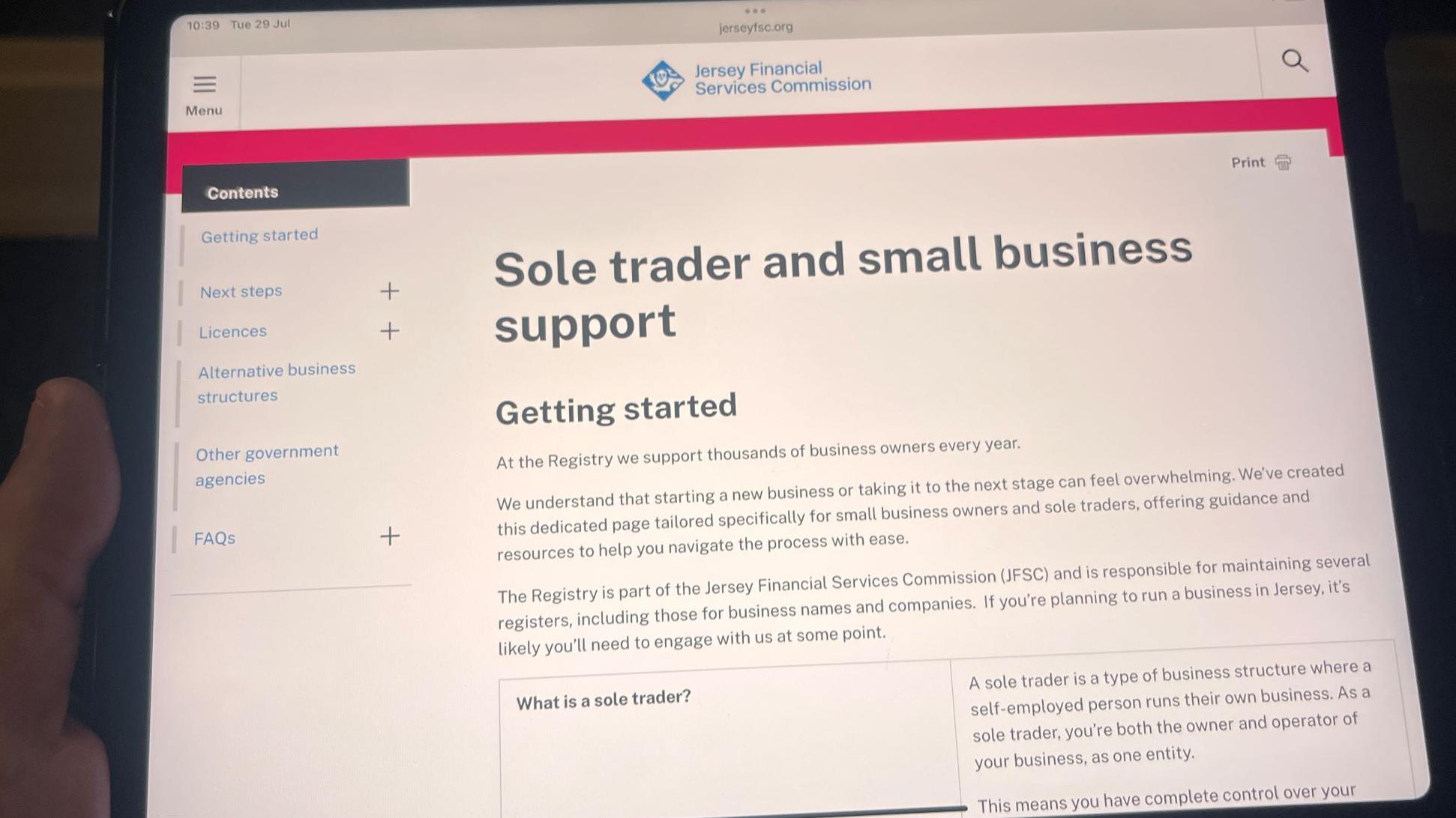 Jersey small business and sole trader support webpage launched