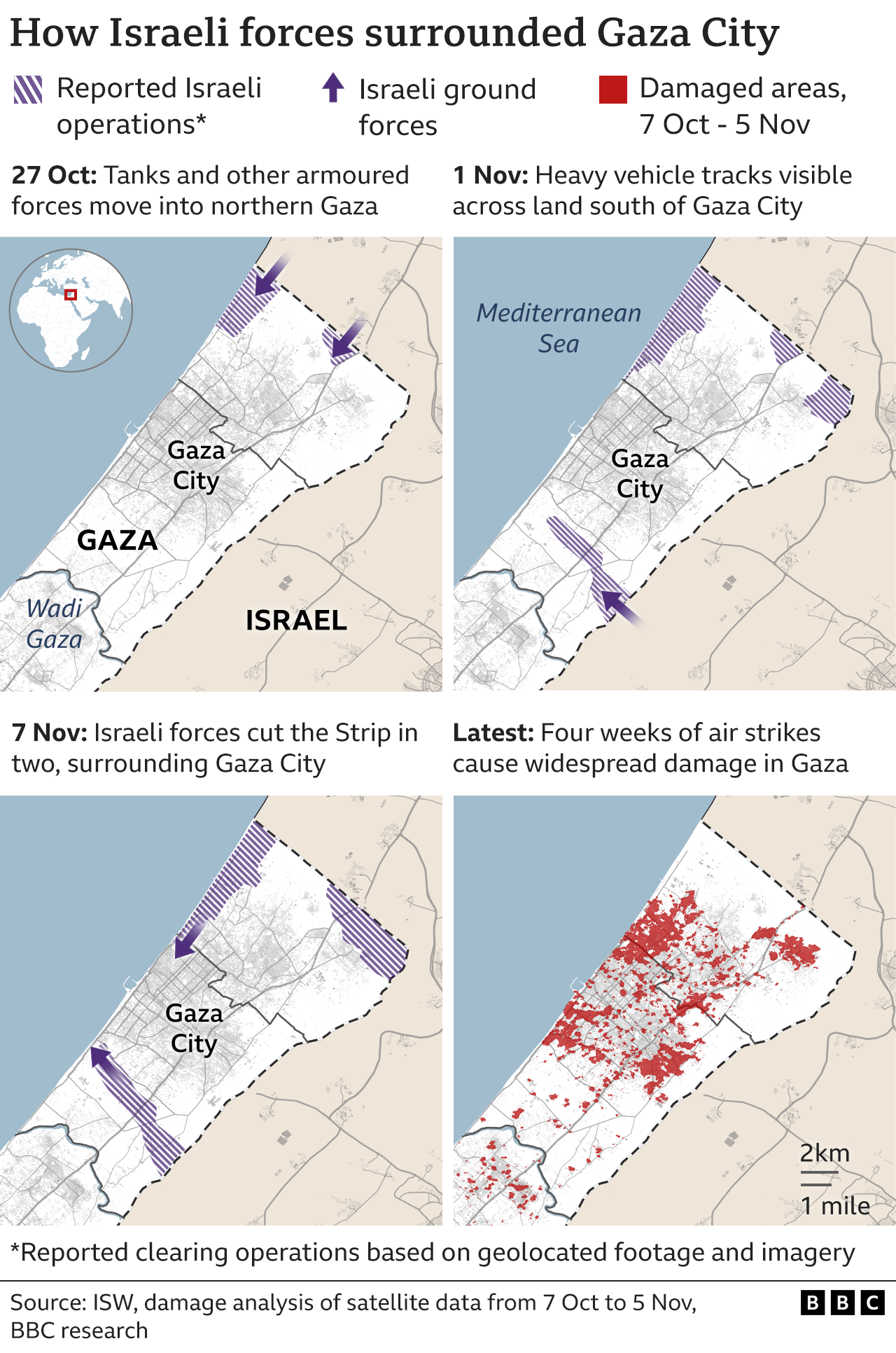 Gaza Strip in maps: How life has changed in three months - BBC News